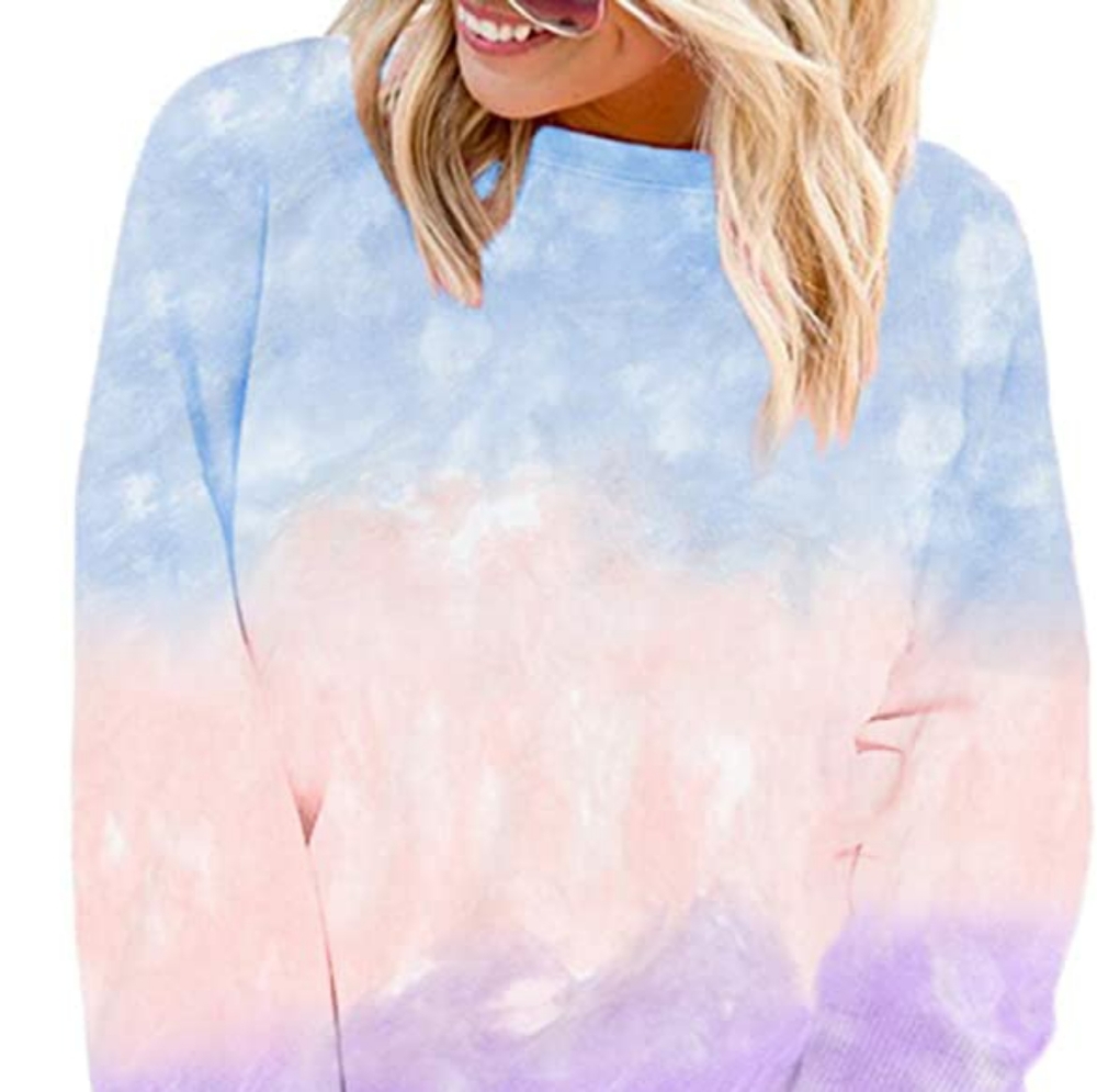 Crew Neck Long Sleeved Ombre Tie Dye Shirt